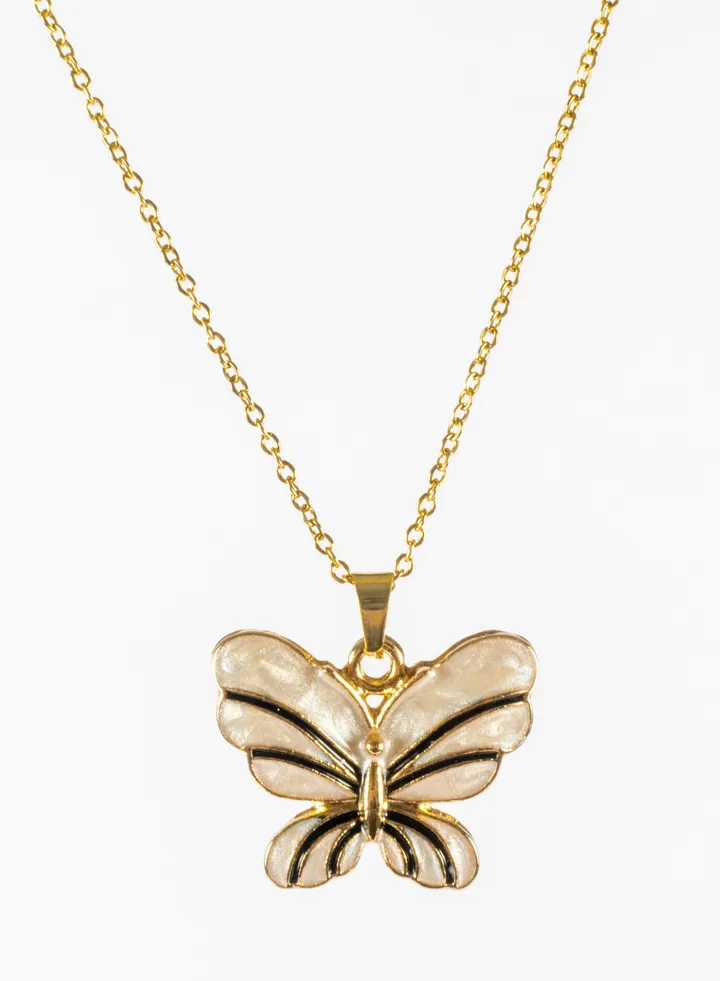 Stainless Steel Neckalce Gold with a White Butterfly Pendant