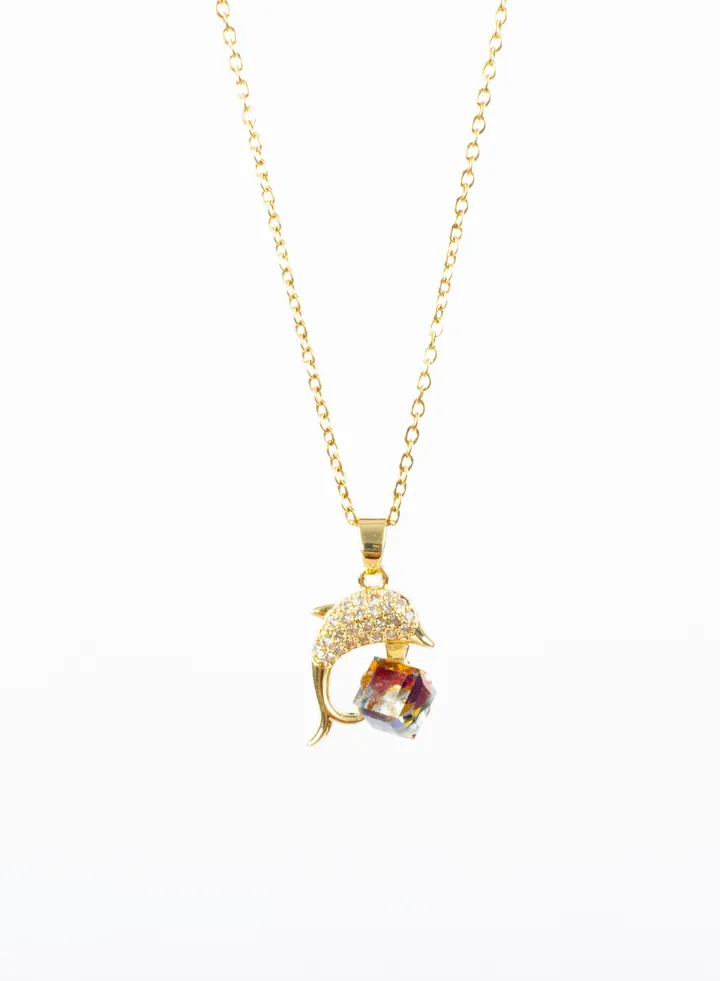 Stainless Steel Necklace with a zirconic Dolphine and crystal stone