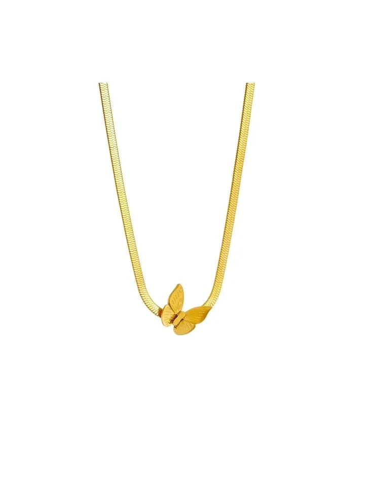 Stainless steel Necklace snake skin and butterfly pendant