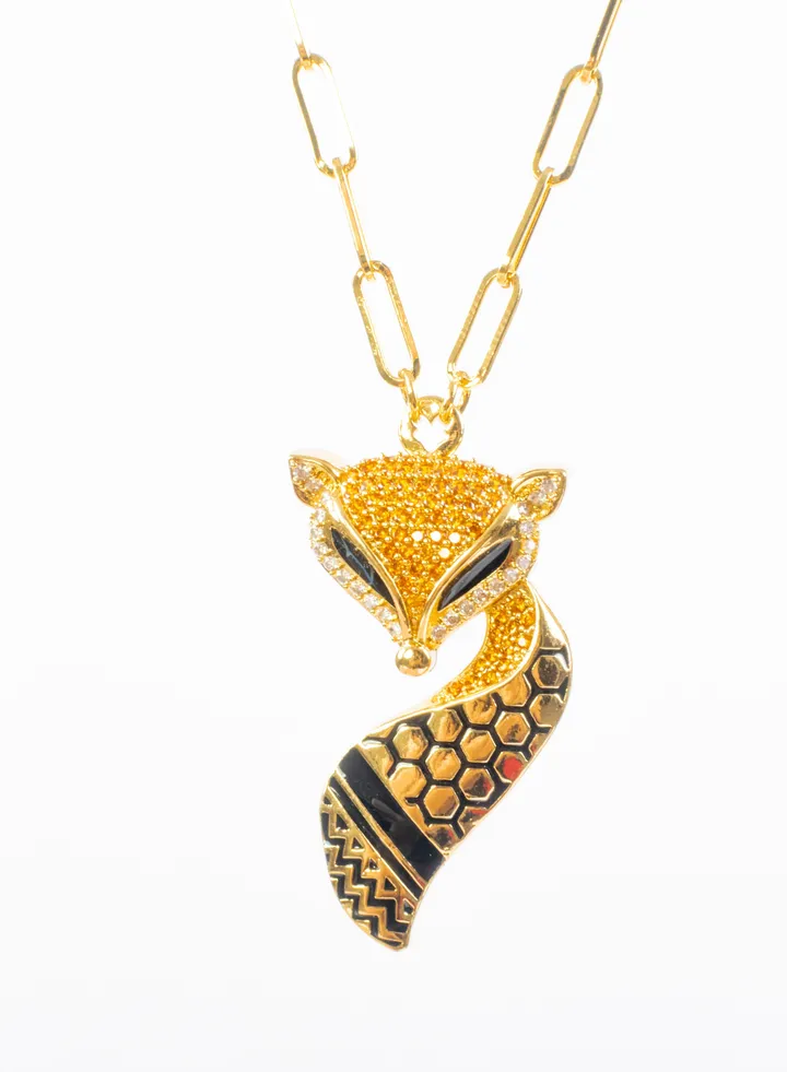 Chinese Gold Necklace with Orange Zirconic Fox Black/Gold
