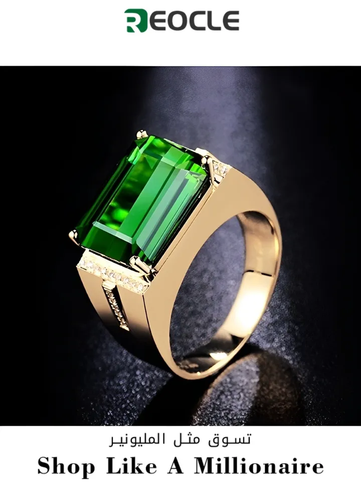 Men's Gem Ring Gold Plated Stainless Steel Signet Ring with Square Cut Agate Luxury Thumb Ring for Father Dad and Gentlemen as Gifts