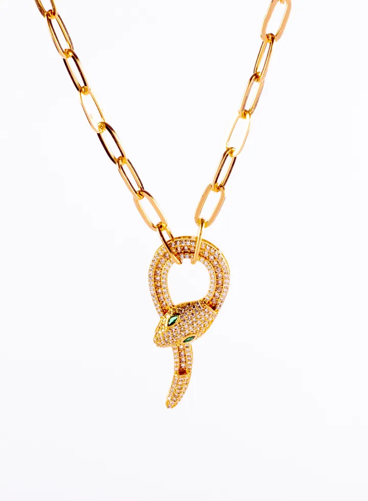 Chinese Gold Necklace gold with Zirconic Snake Pendant