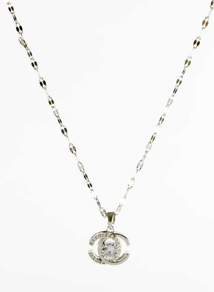 Stainless Steel Necklace Silver with Zirconic and Crystal Stone Pendant