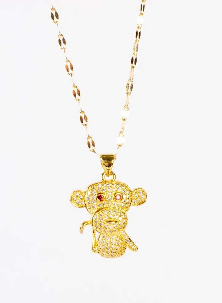 Stainless Steel 316 Necklace with a Zirconic Monkey Pendant Premium Quality & Against Color Change