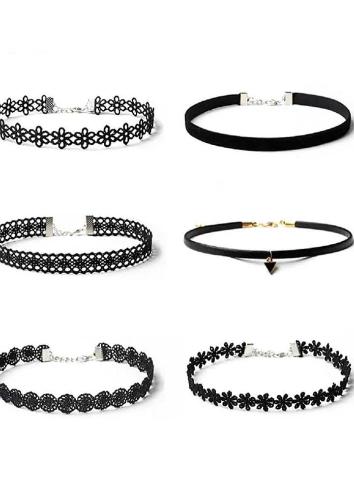 6 PCS Choker Set Necklaces Black Velvet Choker Set Classic Tattoo Lace Chokers