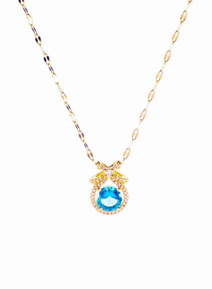 Stainless Steel Necklace with Blue Zirconic Pendant