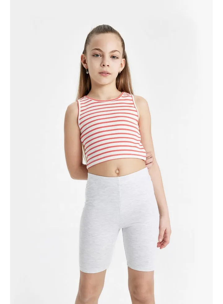 Girl Cropped Fit Crew Neck Sleeveless Knitted Top