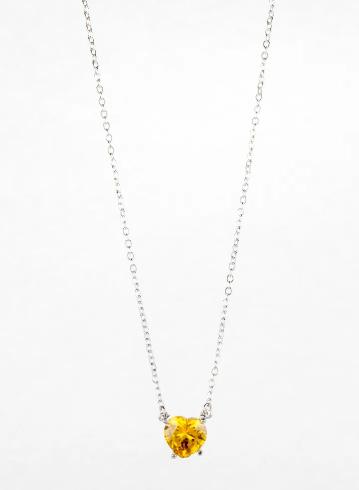 Platinum Necklace Yellow Crystal Heart
