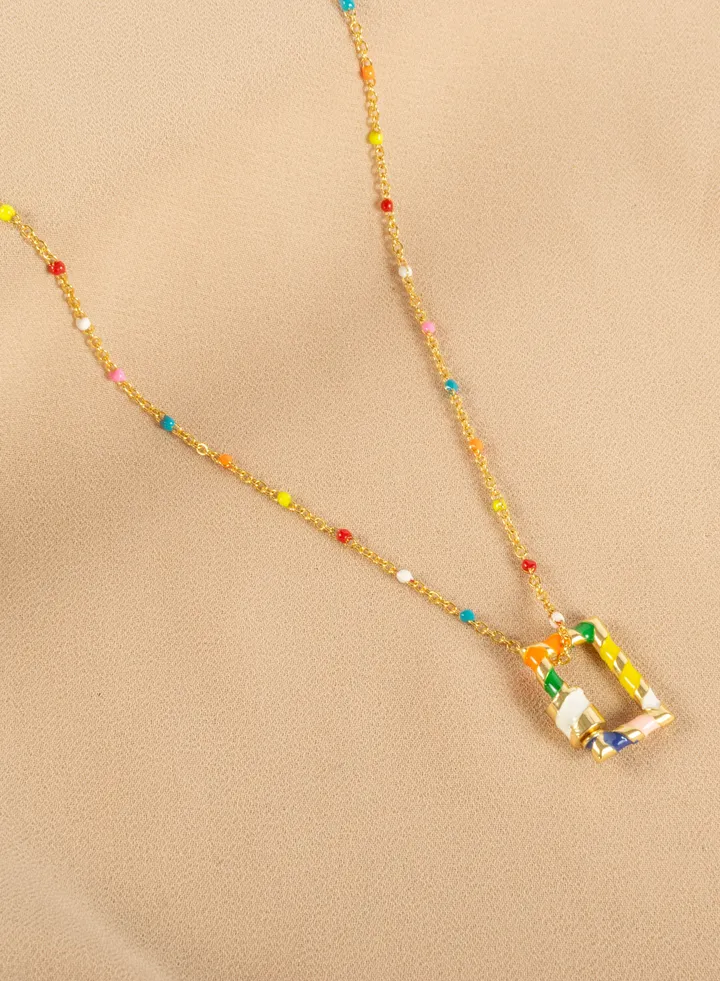 Stainless Steel Necklace Multi Colored Pendant