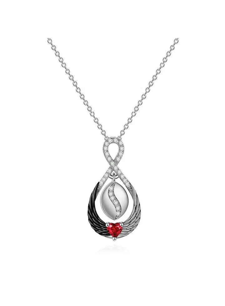 Black and White Wings Series Zircon Heart Necklace