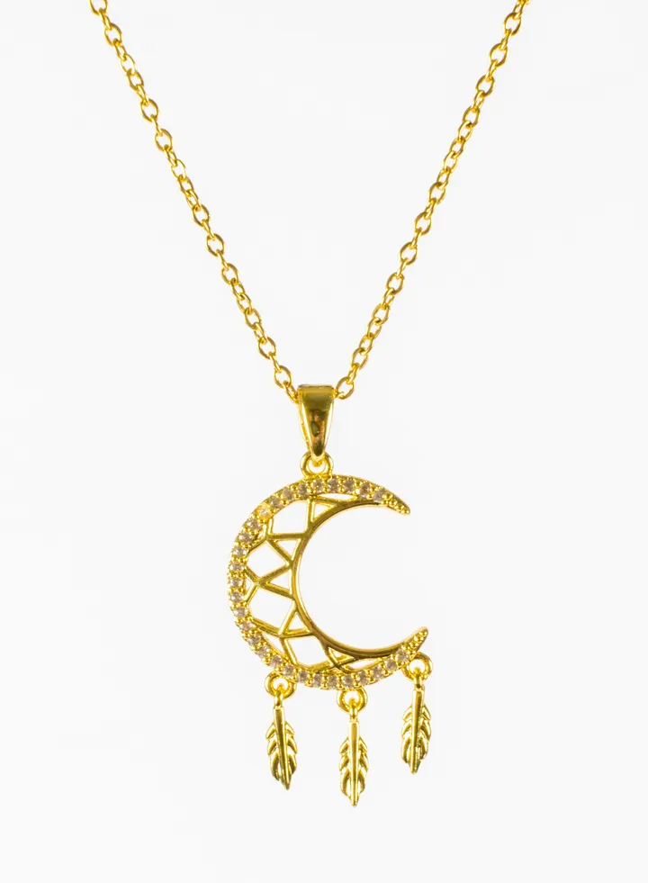 Stainless Steel Necklace Gold with a Cresent Pendant