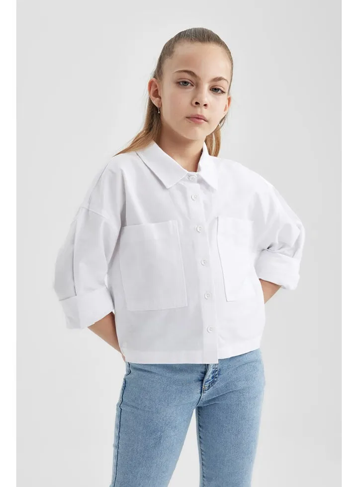 Girl Cropped Fit Woven Long Sleeve Shirt