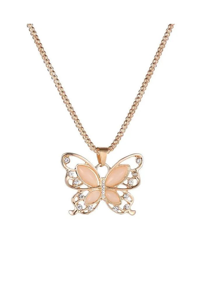 Opal Cutout Butterfly Necklace Sweater Chain
