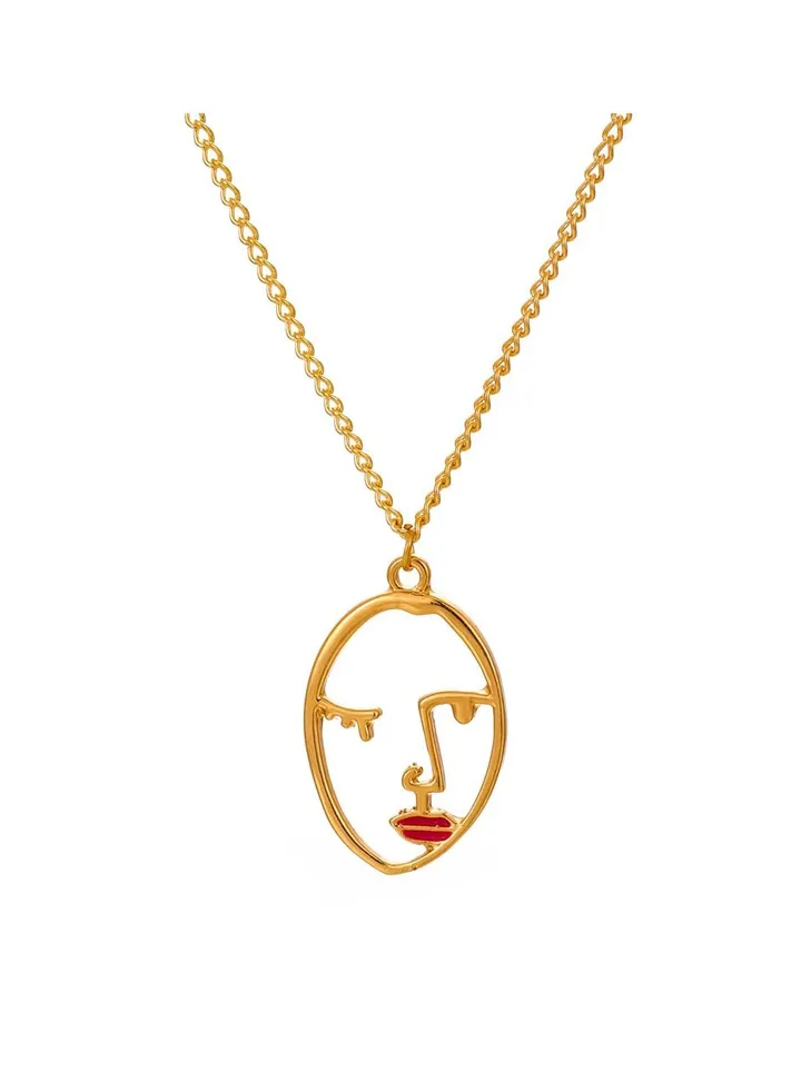 Vintage Abstract Face Necklace Sweater Chain