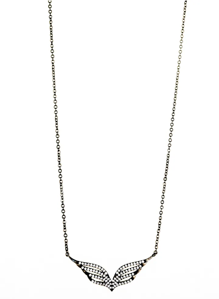 Platinum Necklace Black Zirconic Wings