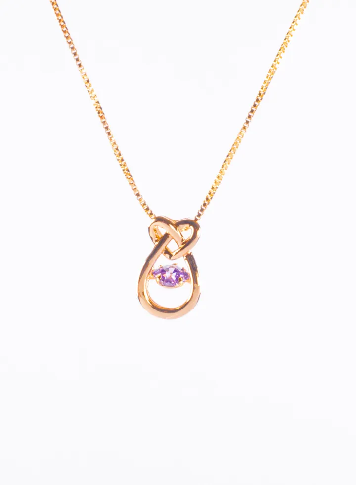 Chinese Gold Necklace With Purple Zirconic Stone Pendant