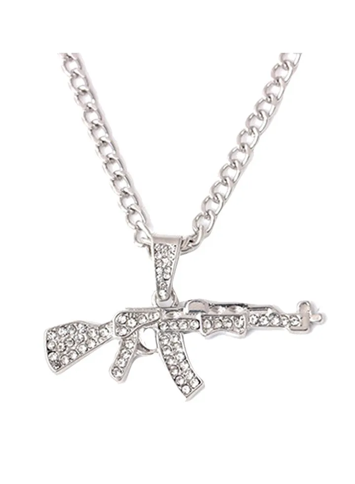 Gun Pendant Chain Necklace With Rhinestone