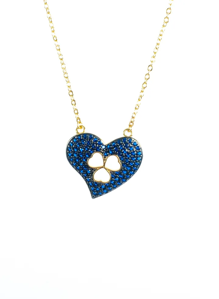 Chinese Gold Necklace Gold with Blue Zirconic Heart Pendant