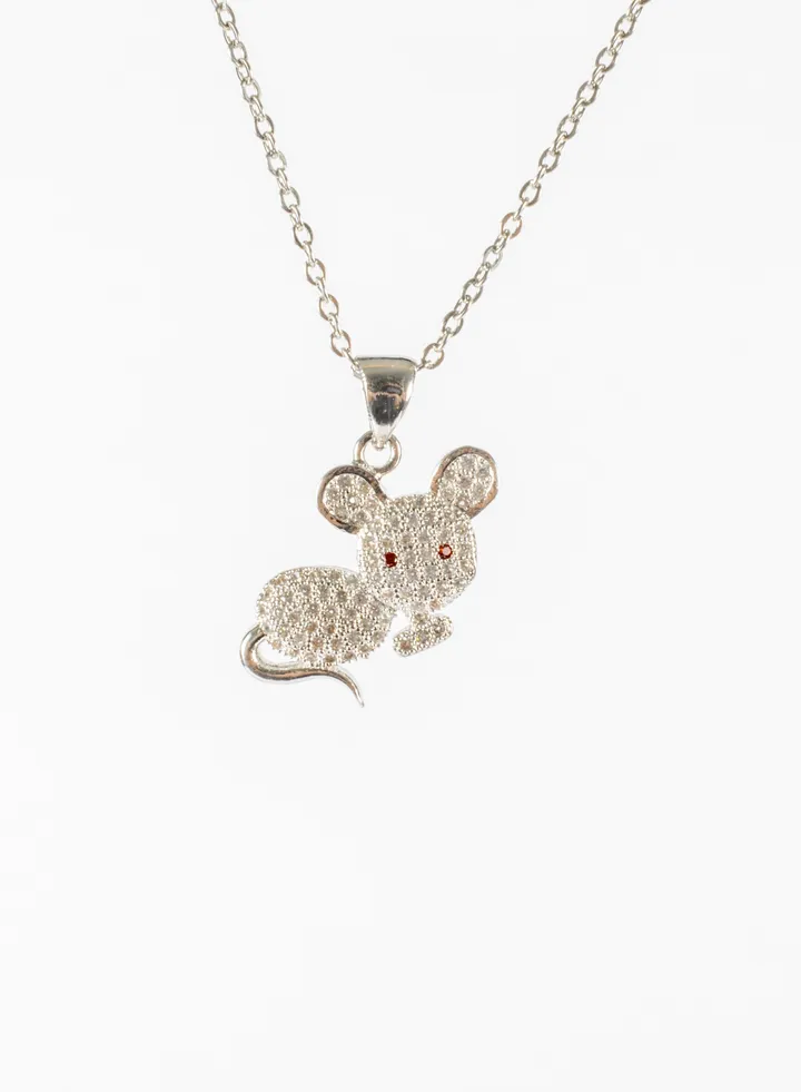 Stainless Steel Necklace Silver with a Zirconic Mouse Pendant