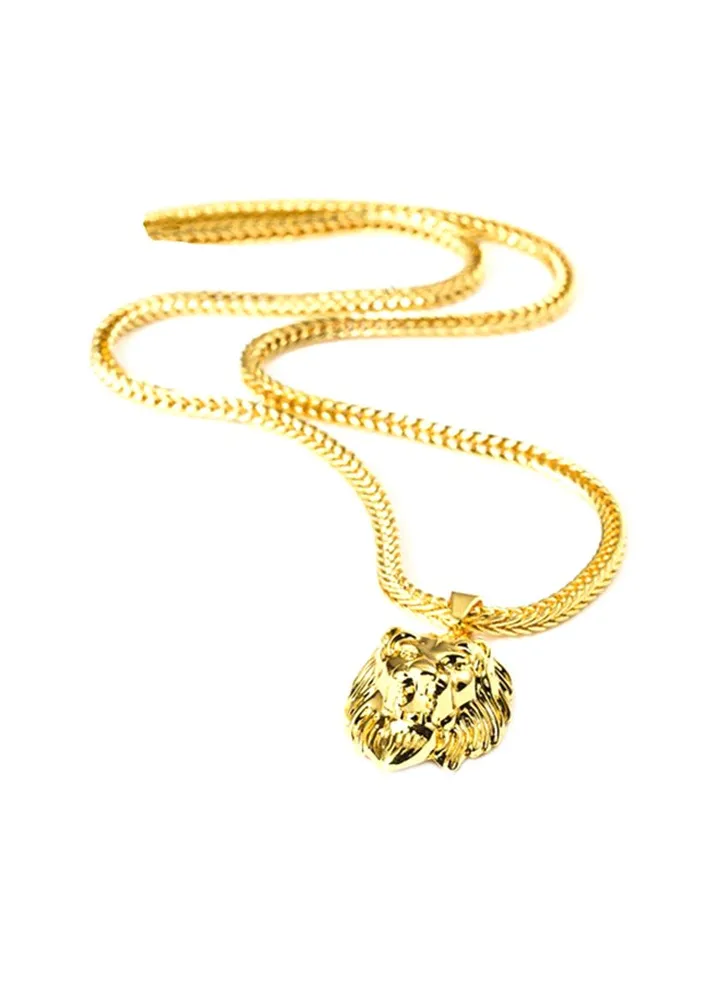 18 Karat Gold Plated Lion Head Pendant Necklace
