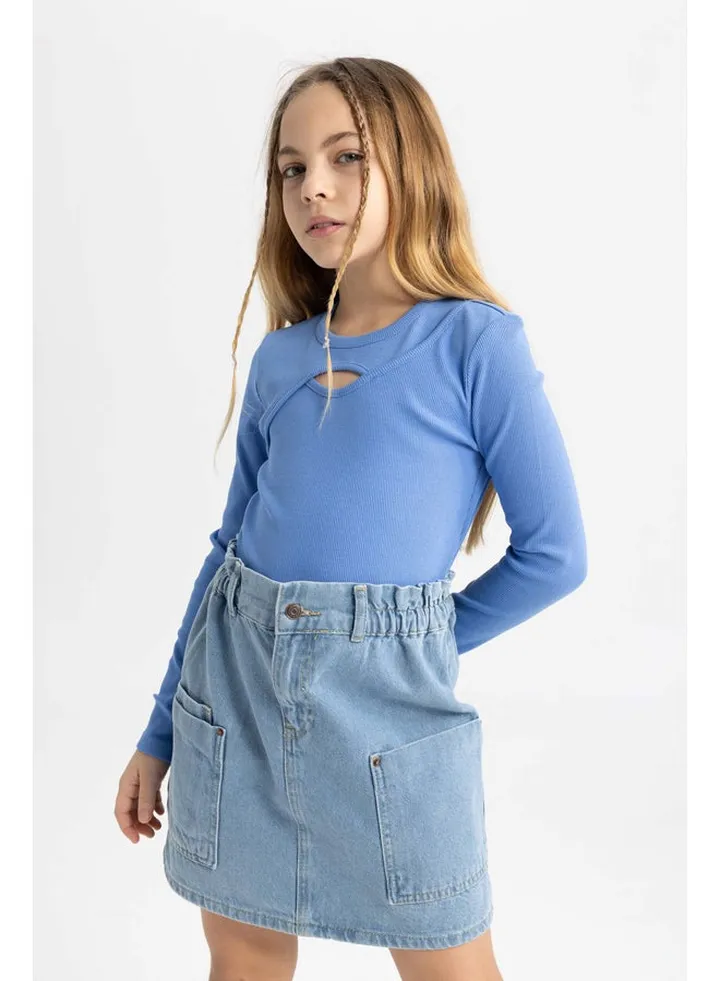 Girl Slim Fit Crew Neck Knitted Long Sleeve Body