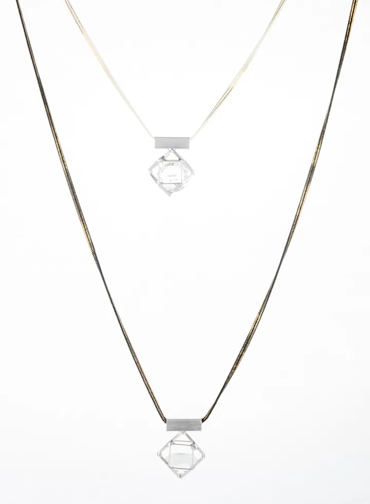 Double Layered Long Necklace Golden Black/Creame