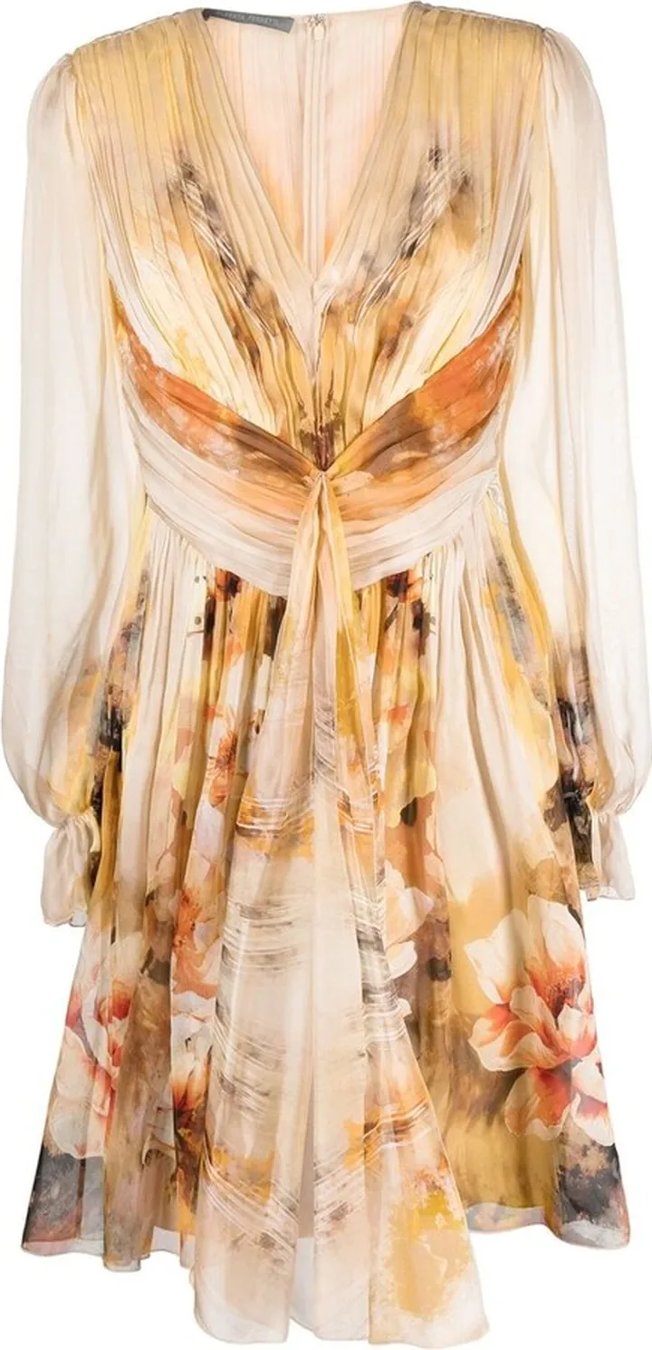 Waterflower-print silk mini dress