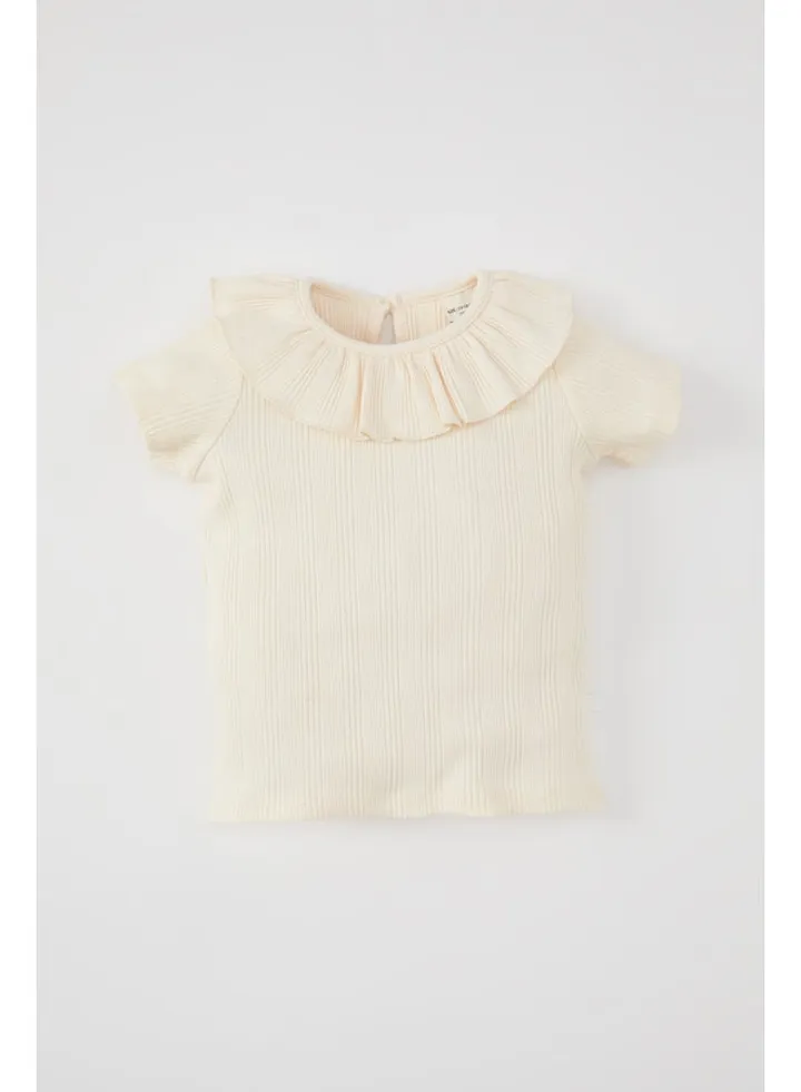 Babygirl Regular Fit Frill Neck Knitted Short Sleeve T-Shirt