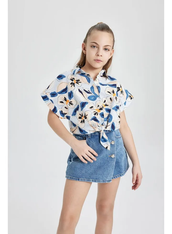 Girl Cropped Fit Woven Short Sleeve Shirt