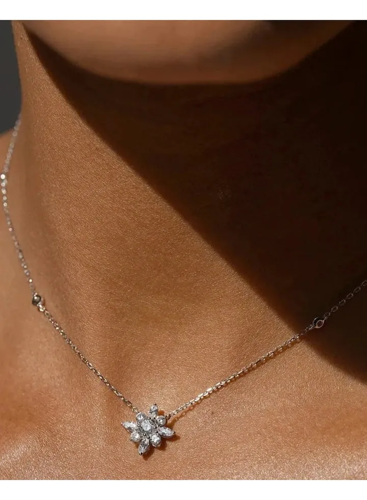 Round & Marquise Stone Necklace Silver