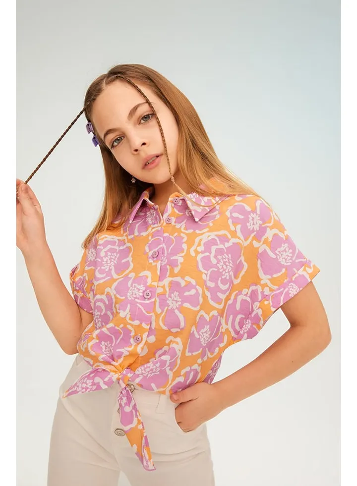 Girl Cropped Fit Woven Short Sleeve Shirt