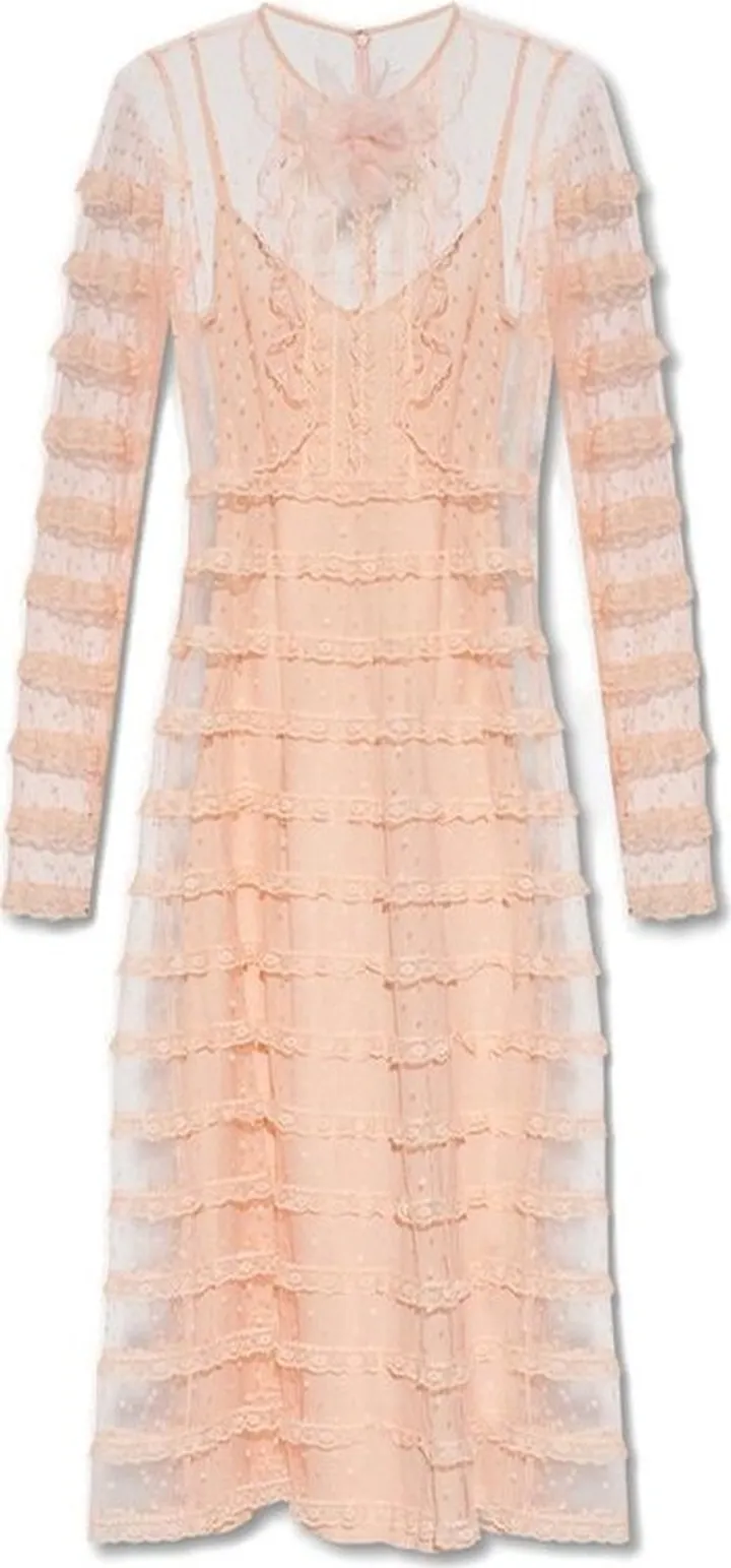 REDValentino Lace Trim Long-Sleeved Midi Dress