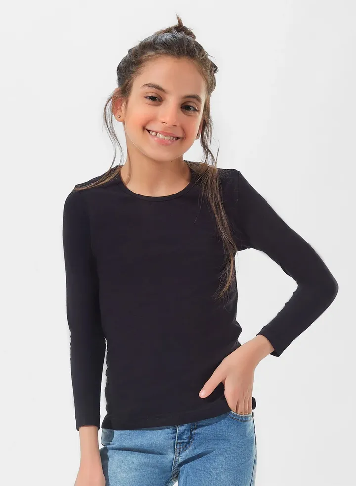 Undershirt Long Sleeves Top For Girls - Black