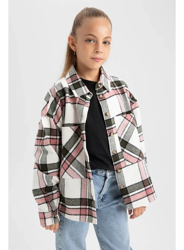 Girl Shacket Woven Long Sleeve Shirt
