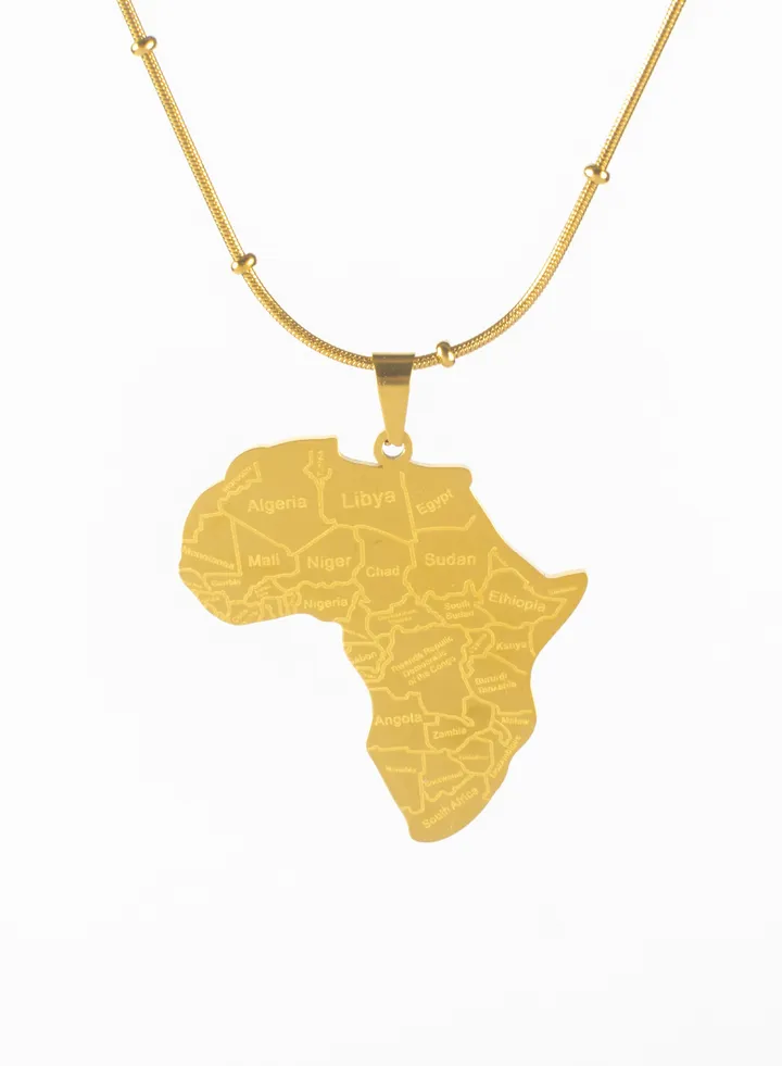 Stainless Steel Golden Necklace with Stainless Steel Africa Map Pendant
