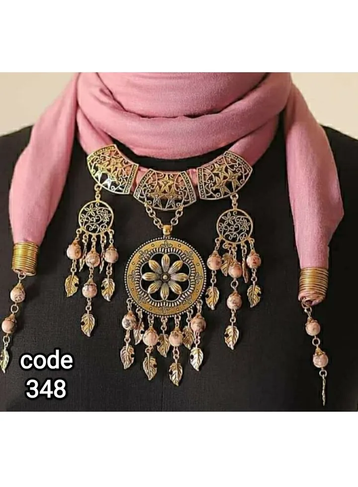 Lycra cotton scarf necklace with multiple pendants and copper wire