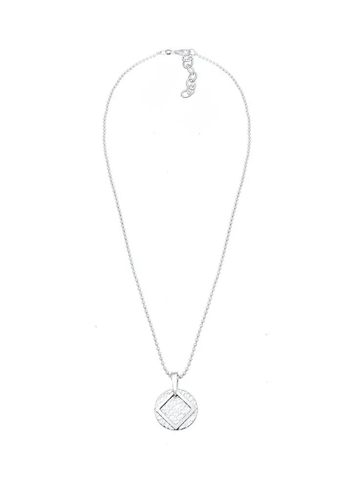 925 Silver Circle Square Matte Pendant Necklace