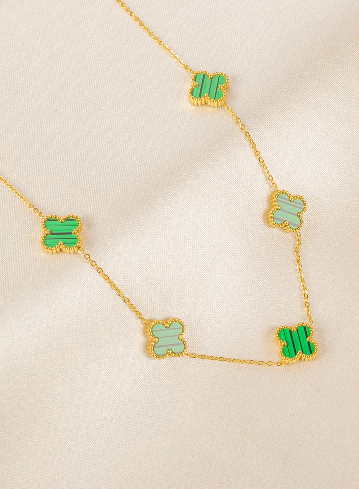 Green Clover Leaf Stainless Steel Necklace
