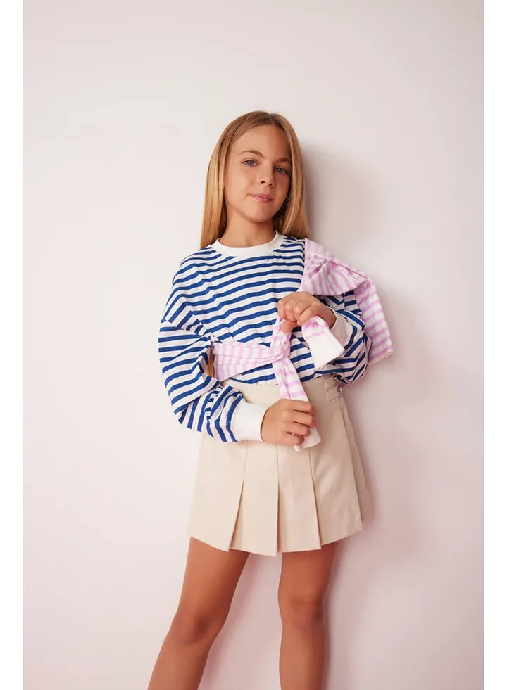 Girl Cropped Fit Crew Neck Knitted Long Sleeve Body