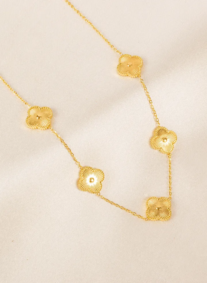 Golden Clover Leaf Stainless Steel Necklace
