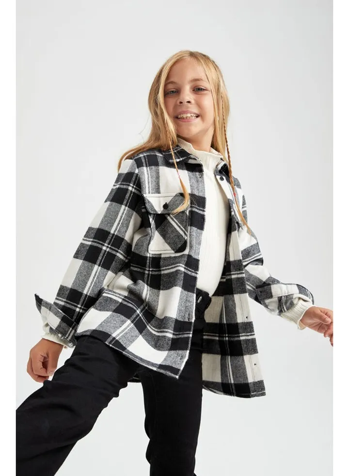 Girl Shacket Woven Long Sleeve Shirt