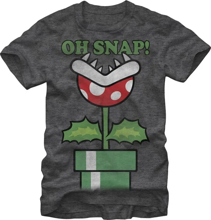 Men's Nintendo Mario Piranha Plant Oh Snap T-Shirt - Charcoal Heather - Large
