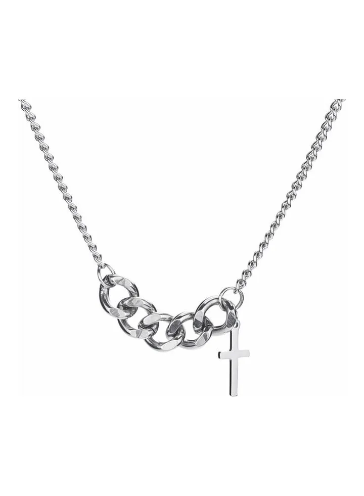Rhodium Plated Ziron Studded Pendant Necklace