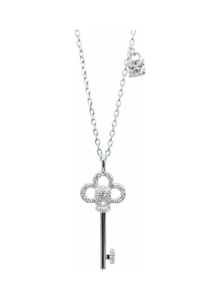 Rhodium Plated Ziron Studded Pendant Necklace