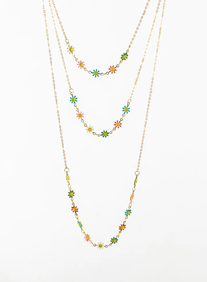 Colorful Flowers Multi Layers Chinses Gold Necklace