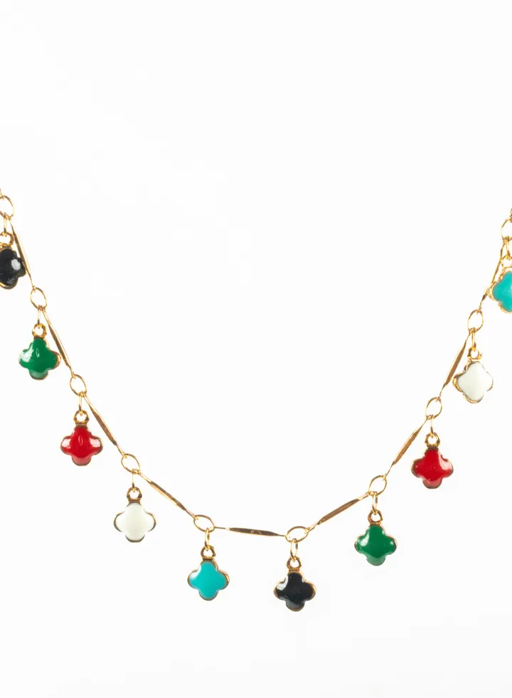 Colorful Clover Leaf Chinese Gold Pendant Necklace