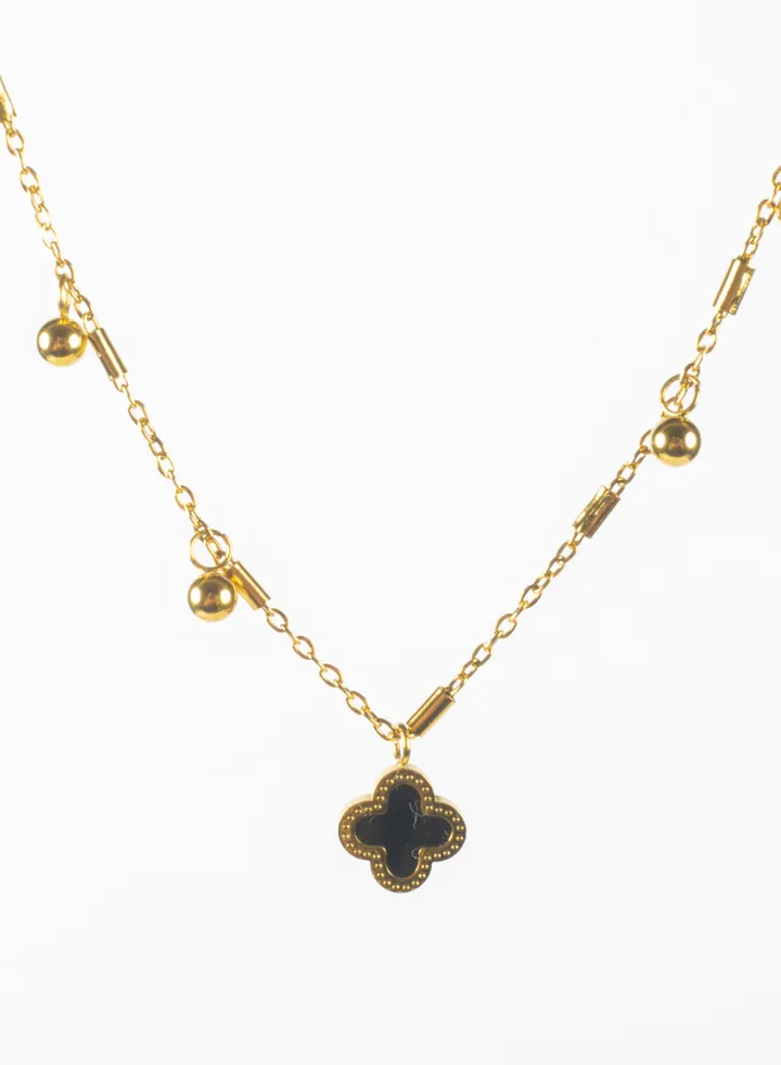 Black Clover Leaf Stainless Steel Golden Pendant Necklace