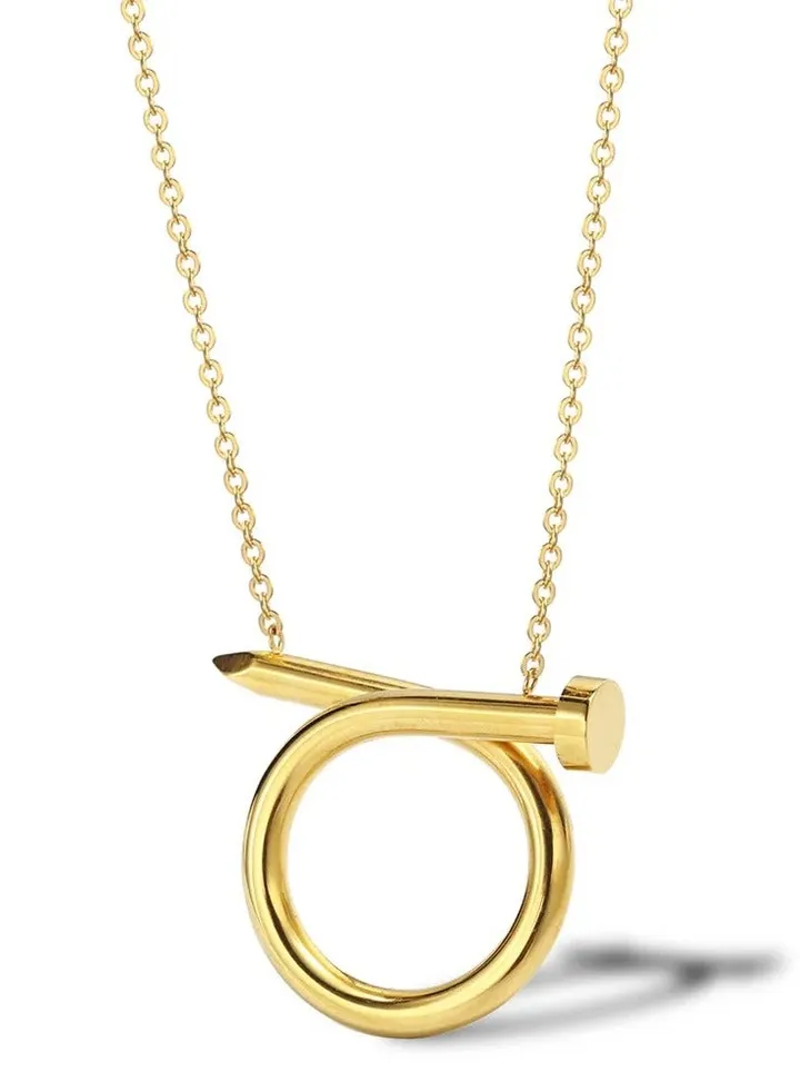 Stainless Steel Golden Necklace with Nail Pendant