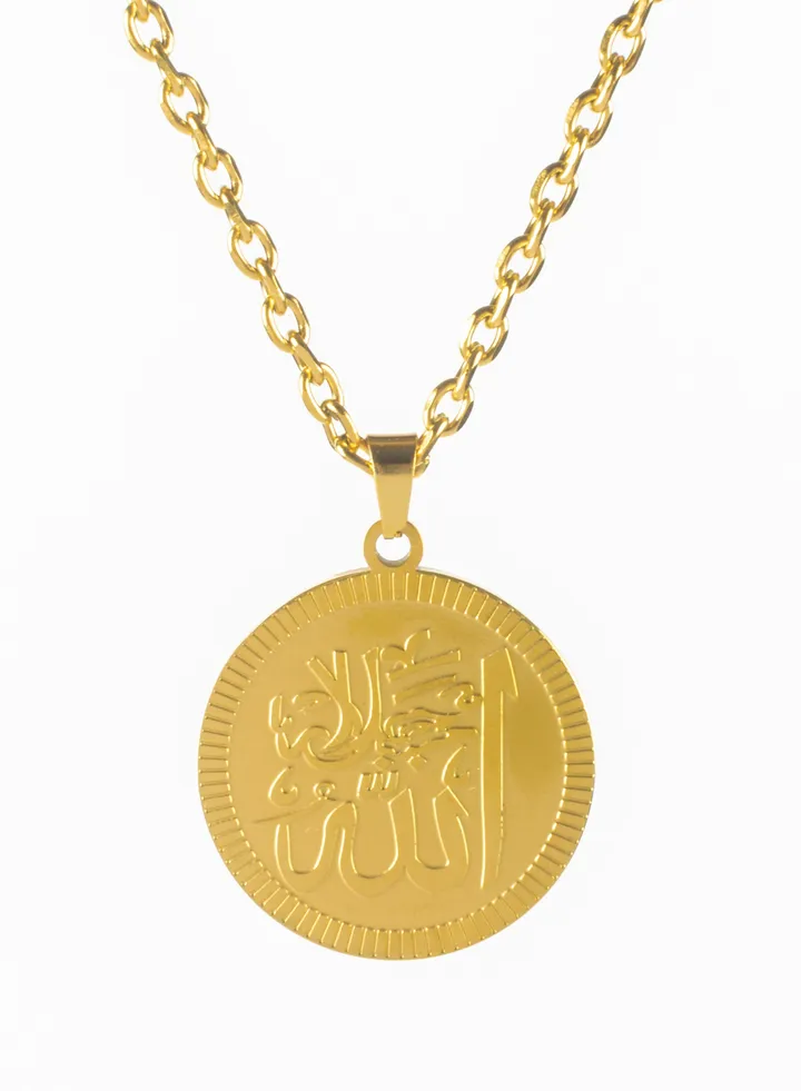 Stainless Steel Necklace Gold With Allah Pendant
