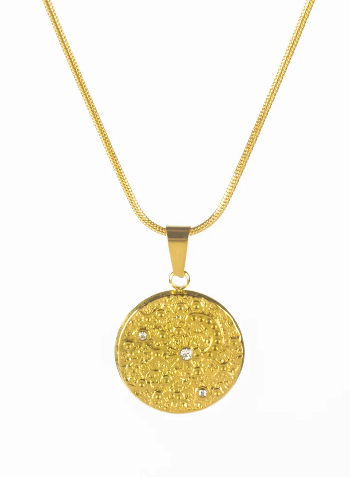 Stainless Steel Golden Necklace with Zircon Stainless Steel Pendant